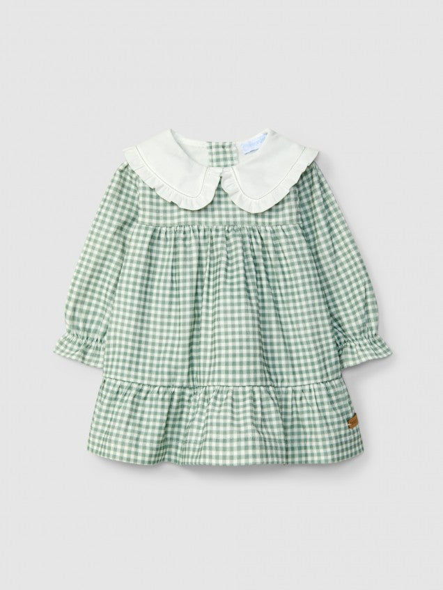 Vestito quadretti verde con collo bianco