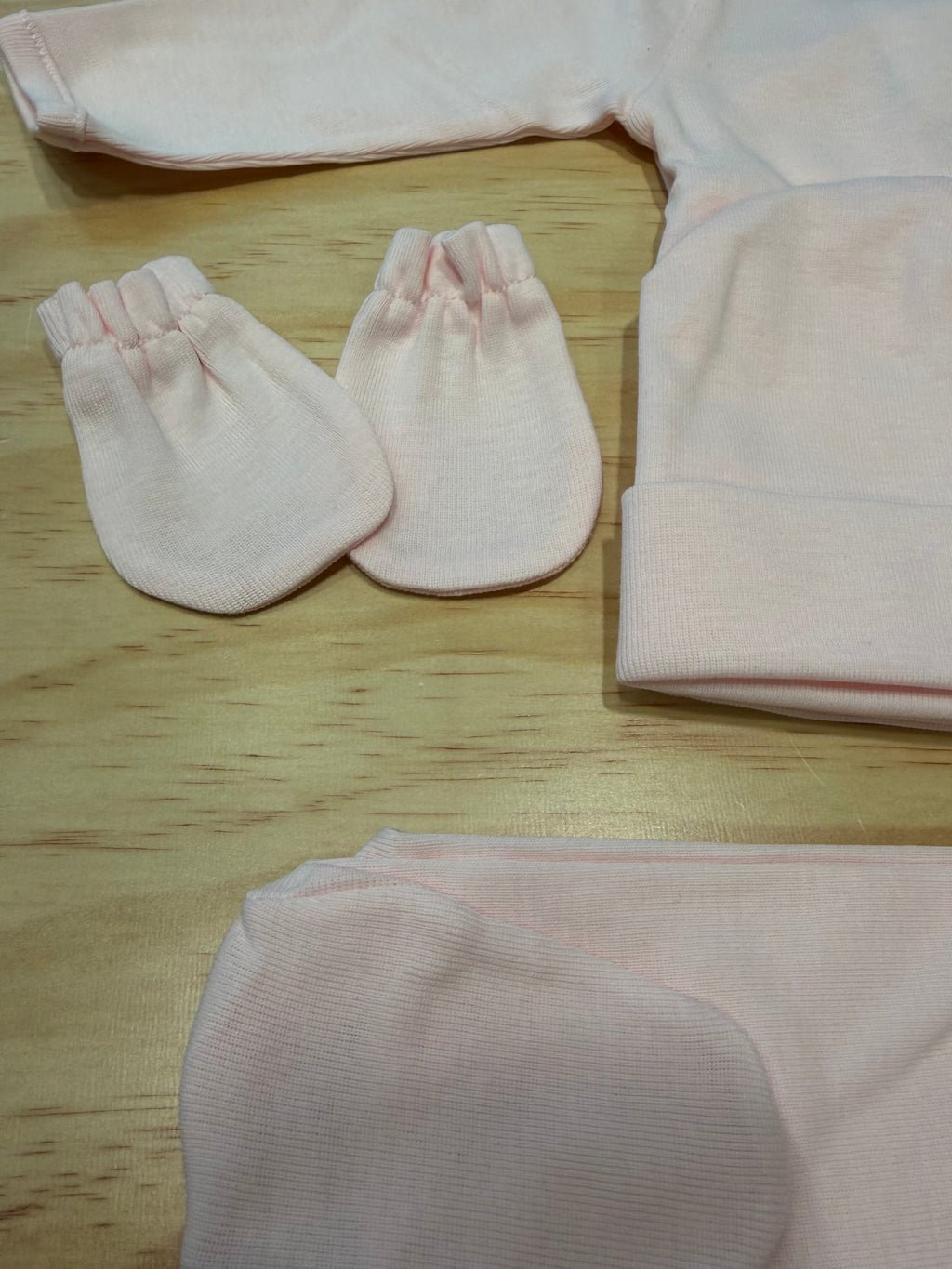 Tris in cotone per nascita con guanti rosa