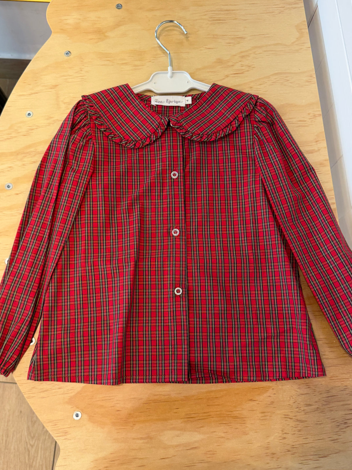 Camicia tartan con collo e bottoni gioiello