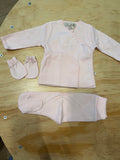 Tris in cotone per nascita con guanti rosa