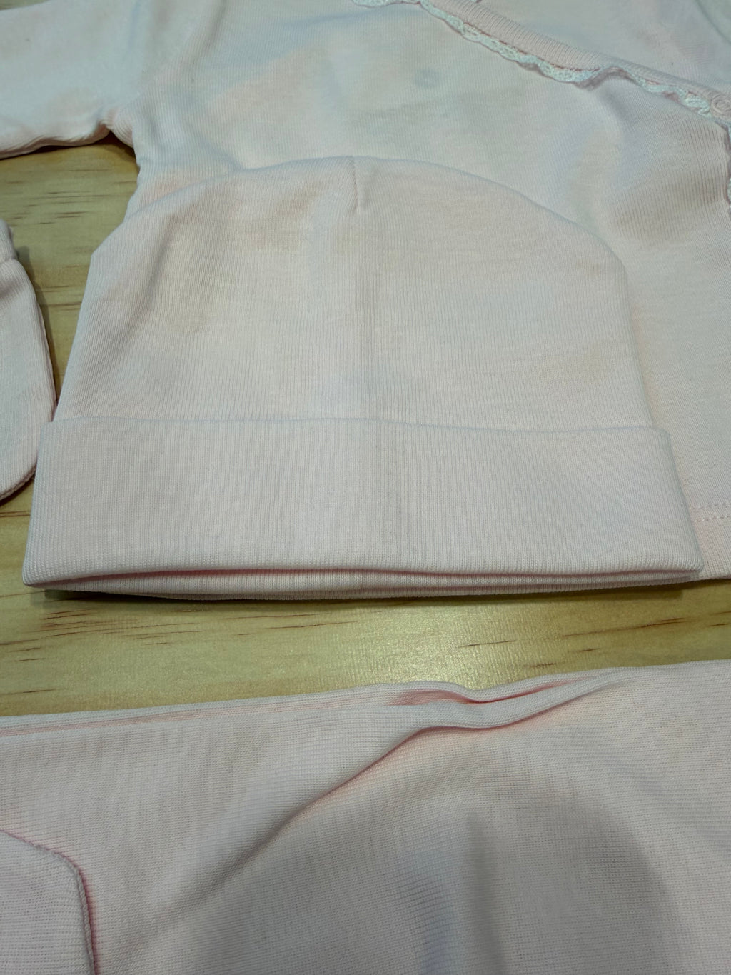 Tris in cotone per nascita con guanti rosa