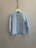 Camicia in lino azzurra collo coreano