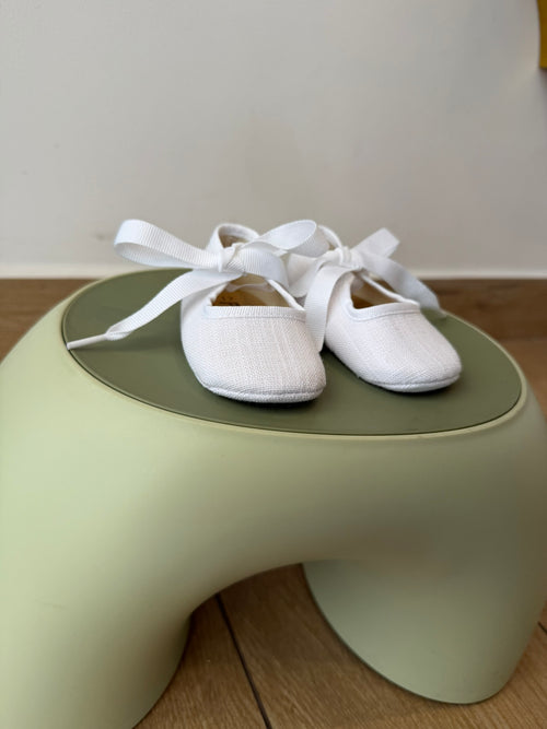 Ballerine in lino e cotone con fiocchetto - color bianco
