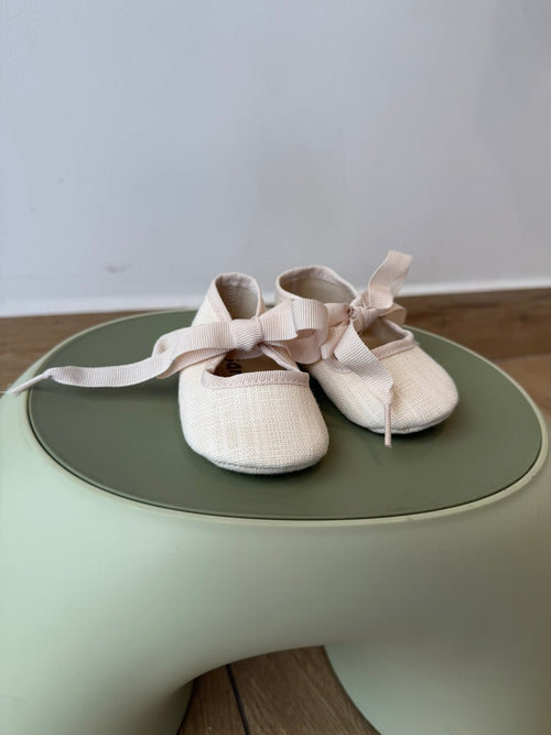 Ballerine in lino e cotone con fioccetto - color biege